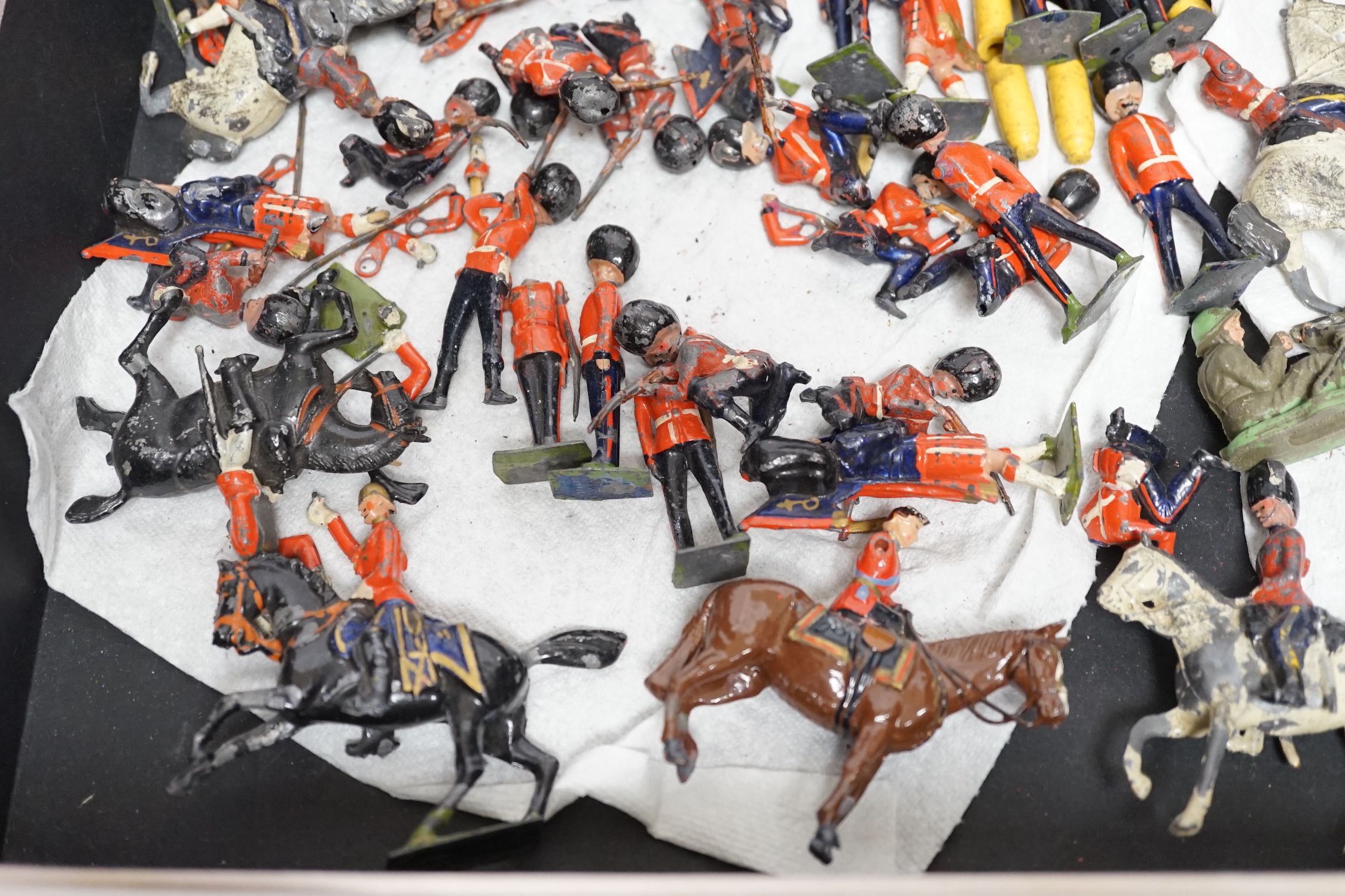 Battle of Waterloo 1815 painted white metal chess pieces by SAC Ltd and various Britains lead soldiers